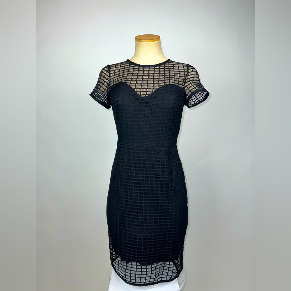 AQUA BLACK CAGE S/S MIDI DRESS